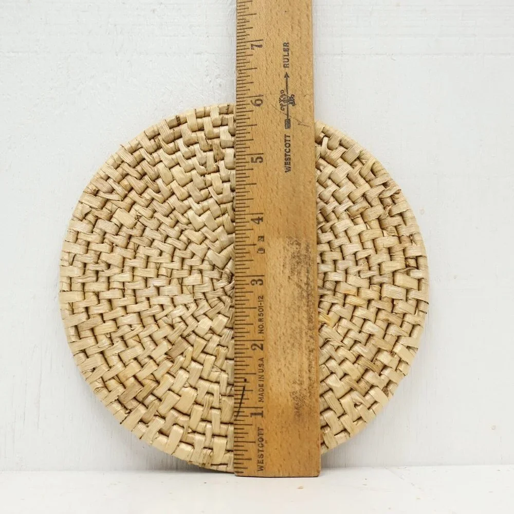 Vintage Rattan Whicker Thistle Natural Fiber 6in Diameter Trivet Coaster Set